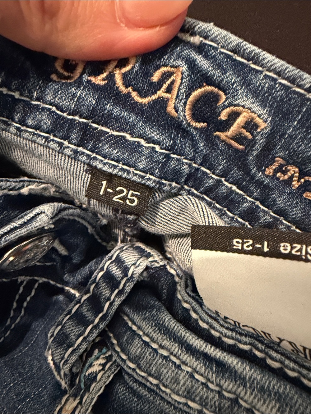 Grace in LA feather embroidery jeans embellished rhinestone size 25 western - Picture 6 of 8
